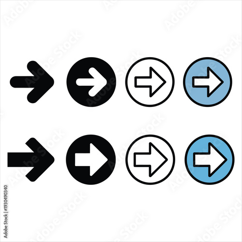 Free Download Set of Arrow Icons in Circles and Solid direction right - GFXLoad