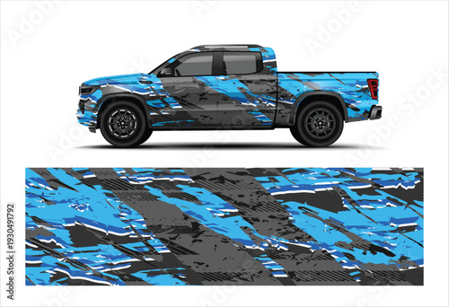 Modern Blue Sport Pickup Truck Wrap Design Abstract Automotive Vector
