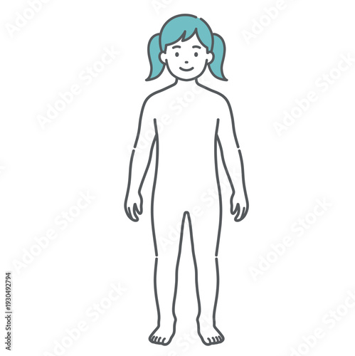 女の子（子供）の人体図・全身モデルのイラスト（正面）