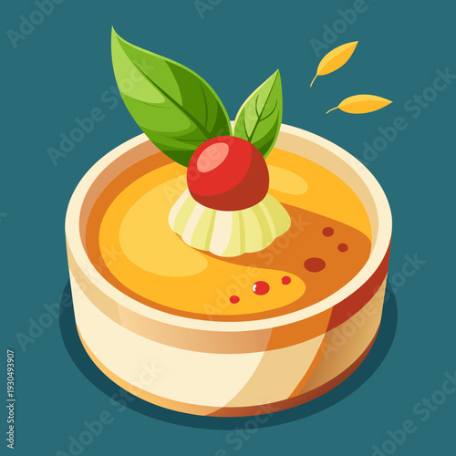 A Delicate Creme Brulee Dessert with Garnish