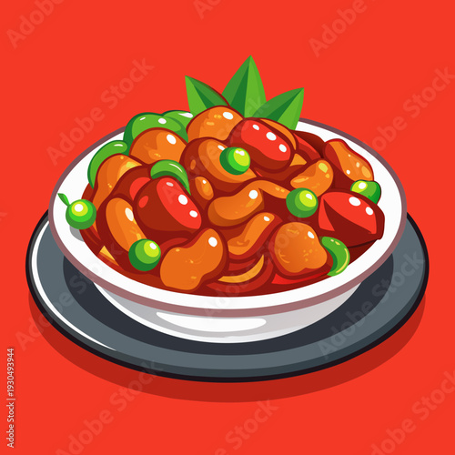 A flavorful bowl of Kung Pao Chicken illustration