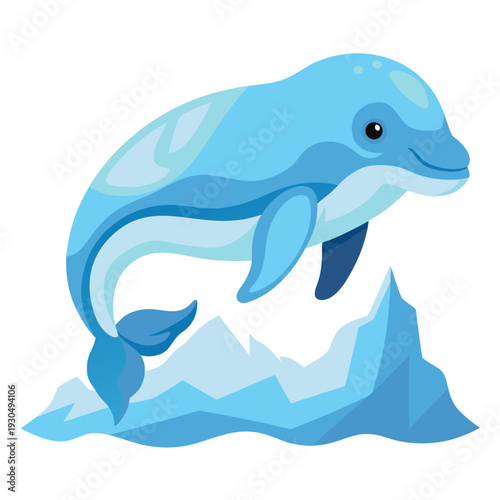 Blue dolphin jumping over icy waves