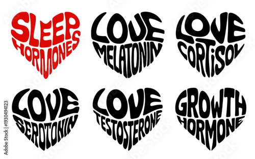 Heart-shaped sticker set for sleep and wake-up regulation hormones in colorful and black design