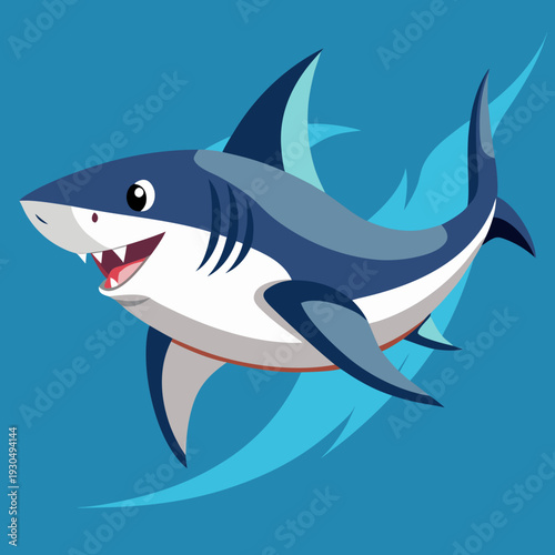 Cartoon Bull Shark Swimming in Blue Water