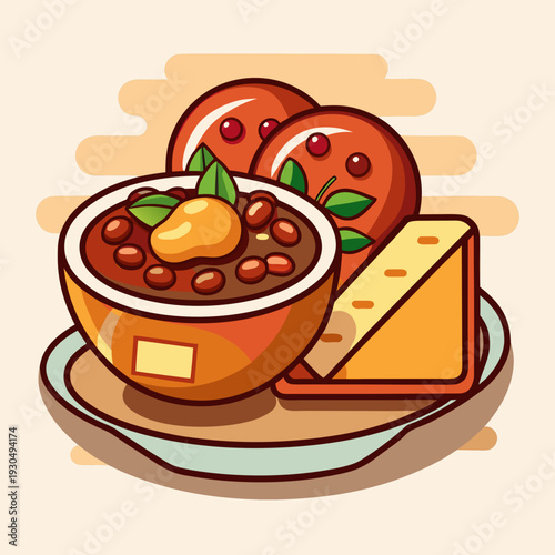 Chili Con Carne and Cheese Dish Illustration