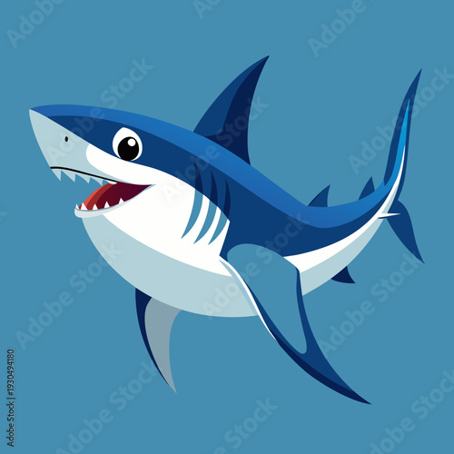 Cartoon Mako Shark Swimming in Blue Ocean
