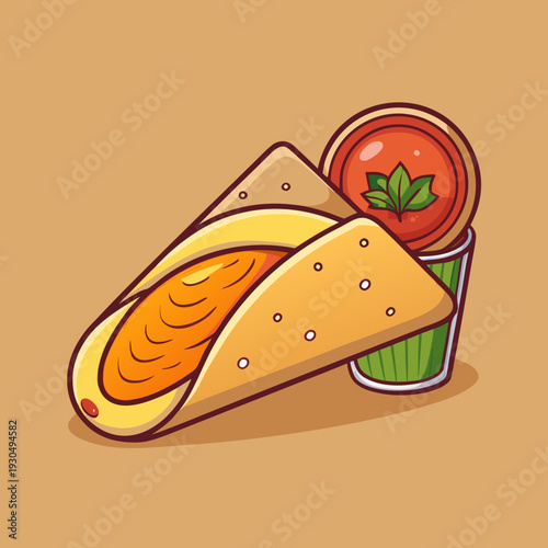 Dosa with Chutney and Beverage Illustration