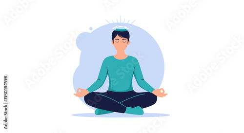 Man Meditating in Calm Pose Illustration Representing Mindfulness Relaxation Mental Clarity Stress Relief Yoga Practice and Spiritual Balance Concept