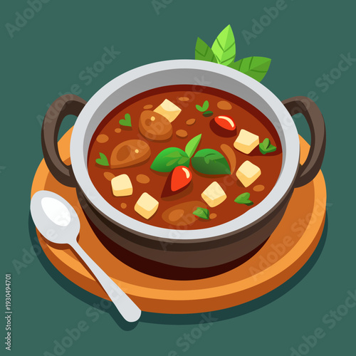 Hearty Hungarian Goulash Stew in Bowl with Spoon