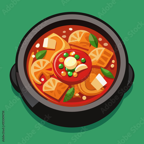 Hearty Korean Kimchi Jjigae in a Pot