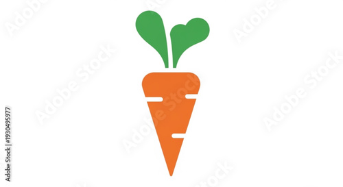 Vibrant orange carrot icon with green leafy top on white background symbolizing healthy eating and nutrition