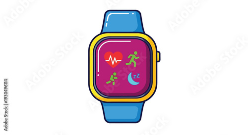 Smartwatch with fitness tracking features and health monitoring on vibrant purple screen display