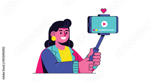 Woman recording selfie video on smartphone with a smile and thumbs up gesture