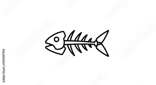 Simple black and white vector illustration of a fish skeleton, a graphic representation of aquatic life remains