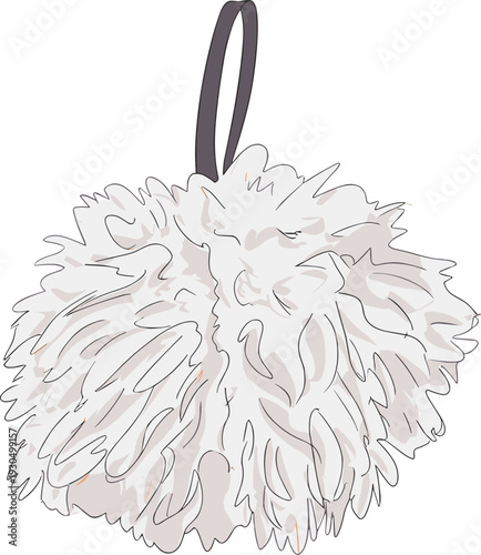 White bath loofah, mesh texture, shower puff, exfoliating sponge, personal hygiene, skincare accessory, cad drawing flat vector illustration