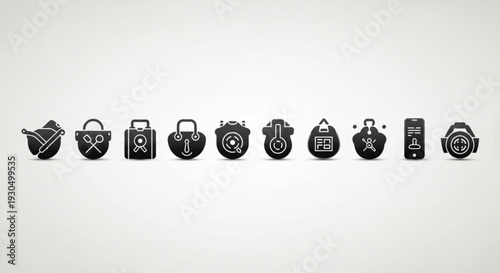 Collection of various black padlock icons with unique symbols on a white background