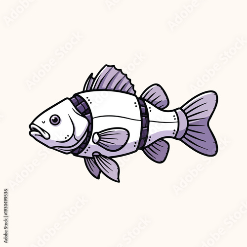 Futuristic robotic fish illustration blending marine life with artificial intelligence, depicting an advanced biomechanical creature in aquatic research and innovative deep-sea exploration concepts