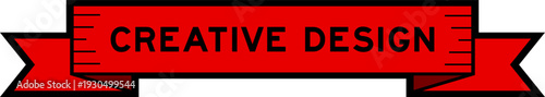Ribbon label banner with word creative design in red color on white background
