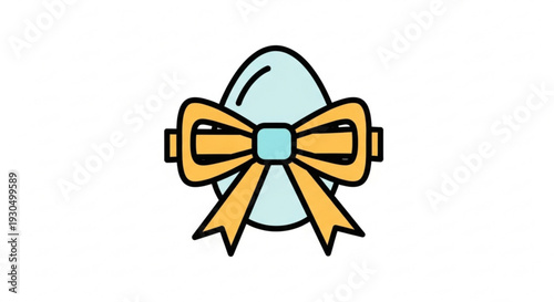 Gift wrapped blue egg with yellow ribbon bow on white background symbolizing celebration and festivity