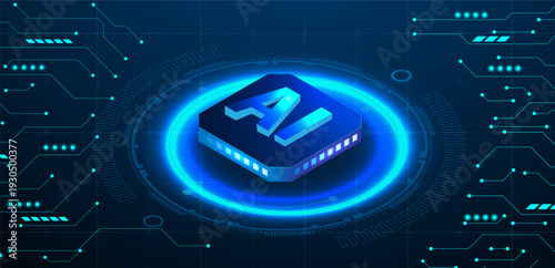Concept of artificial intelligence. AI semiconductor on a circuit board and electronic elements background