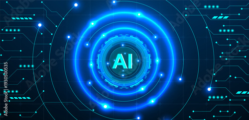 Concept of artificial intelligence. AI semiconductor on a circuit board and electronic elements background