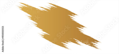 Golden brush stroke with halftone dots effect on white background.