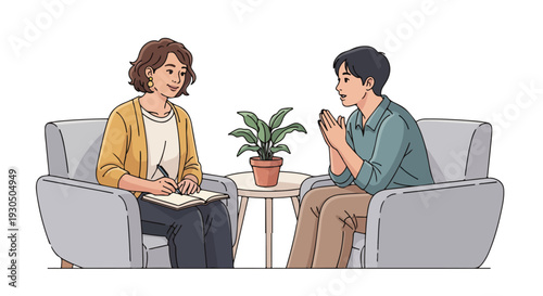 Psychologist consulting patient in office therapy session