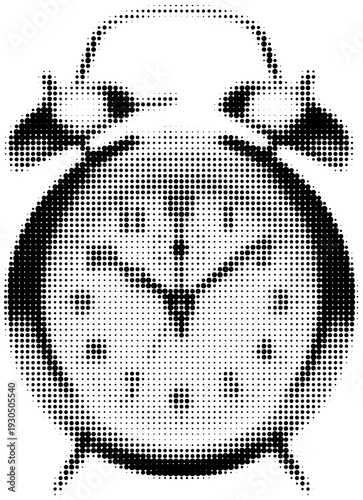 Alarm Clock Isolated in Retro Black and White Halftone Collage Element for Pop Art Design