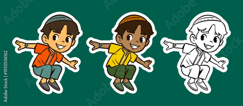 Happy Boy Jumping Cartoon Character