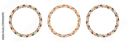Mexican pattern circle frame. African ethnic motif border. Aztec triangular ornament round frame. Mexican text frame. African ethnic culture ornament. Vector illustration isolated on white background.