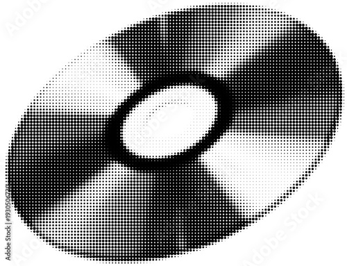 Compact Disc Isolated in Retro Black and White Halftone Collage Element for Vintage Pop Art Design