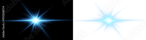 Burst of bright effect light lens flare on horizontal background with glow shine rays.