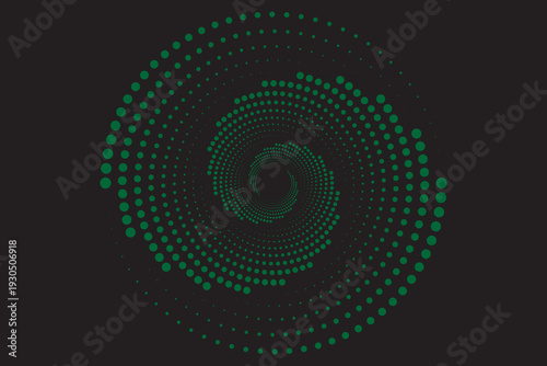 Flowing dot particles wave curve pattern green and black gradient light isolated on black background in concept of AI technology, science, music. Vector