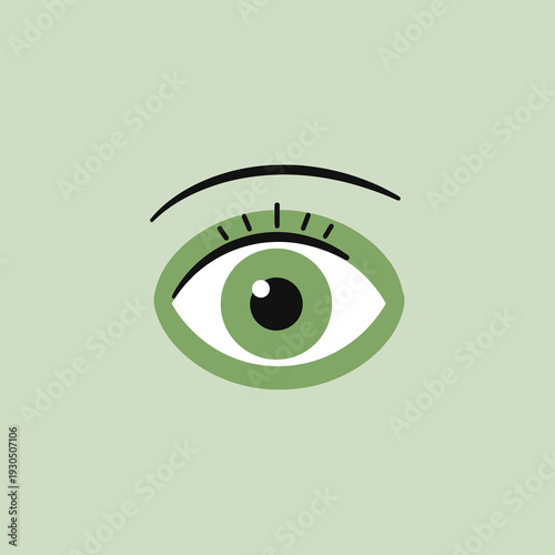 Green Female Eye with Eyelashes Icon for Beauty Salon and Vision Care on White Background Vector Logo Design.