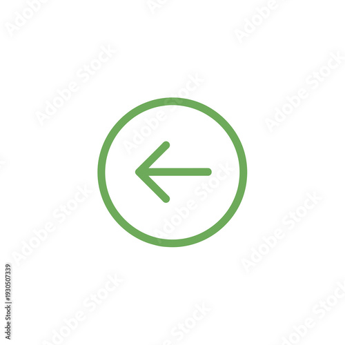 A minimalist green outline left-pointing arrow icon enclosed in a circle, suitable for user interface design and navigation elements.