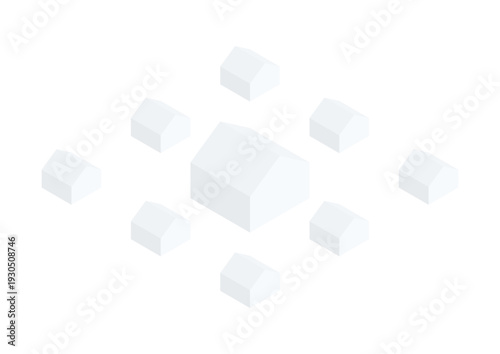 小さな家に囲まれた大きな家のアイソメトリックイラスト