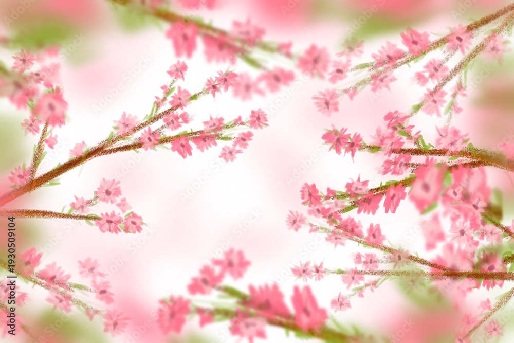 Obraz premium Hand Drawn Pink Cherry Blossom Branches Background Illustration