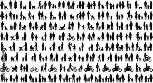 Large Set of Diverse Family and People Silhouettes Vector