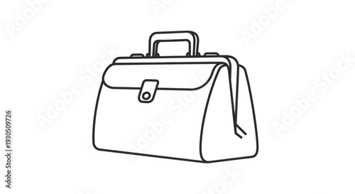 Medical doctor's bag with handle and shoulder strap simple line drawing for healthcare concepts