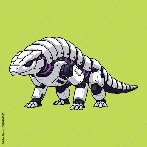 Futuristic armored robotic creature, a sleek cybernetic animal with segmented plating and visible mechanical details. Represents advanced engineering and innovation