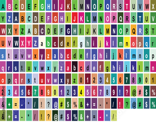 Colorful Alphabet Letters Numbers and Symbols Vector Set
