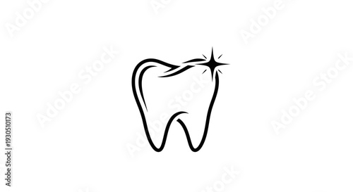 Shiny healthy tooth outline with sparkle, isolated white background