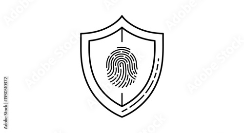 Digital Fingerprint on Shield Icon for Cyber Security and Data Protection, isolated white background.