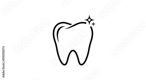 Clean and Healthy Sparkling Tooth Line Icon on an Isolated White Background, Dental Health Concept