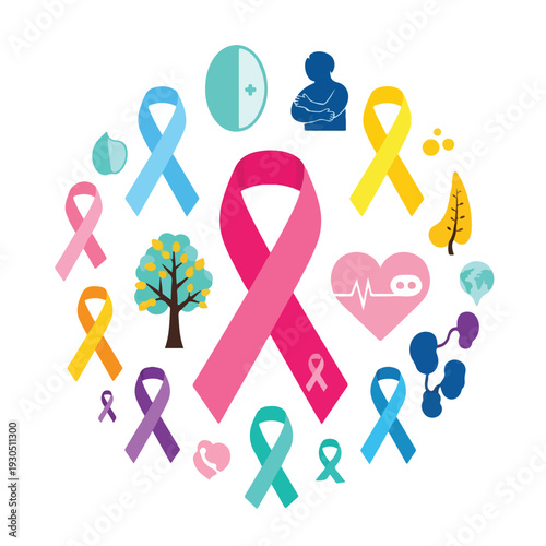 Diversity and awareness ribbons in heart shape symbolizing support and solidarity