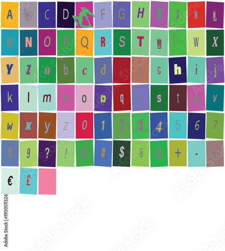 Colorful Alphabet Letters Numbers and Symbols Vector Set
