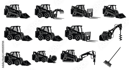 Skid steer loader attachment silhouette illustration