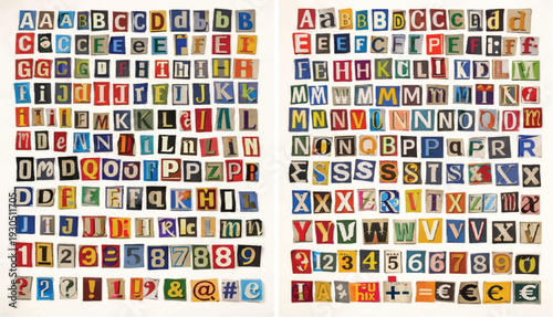 Set of 200+ Colorful Magazine Cutout Letters and Numbers Vector