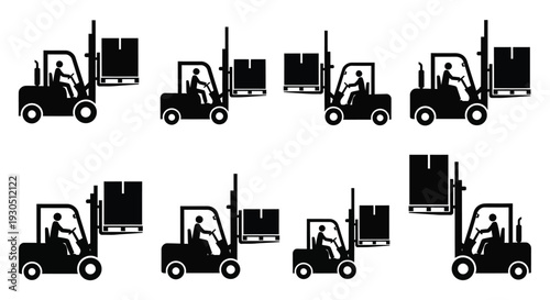 Forklift Silhouette Vector Set Illustration