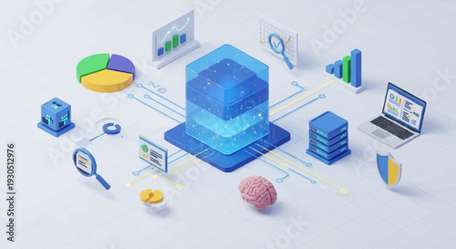 Blue 3D Cube on Digital Platform.